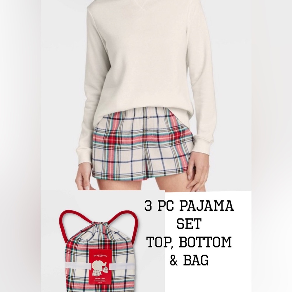 CHRISTMAS PJ 🎅🏻NEW 🔥 3 PC PAJAMA LOUNGE LEISURE SET NWT SHORTS SHIRT PLAID